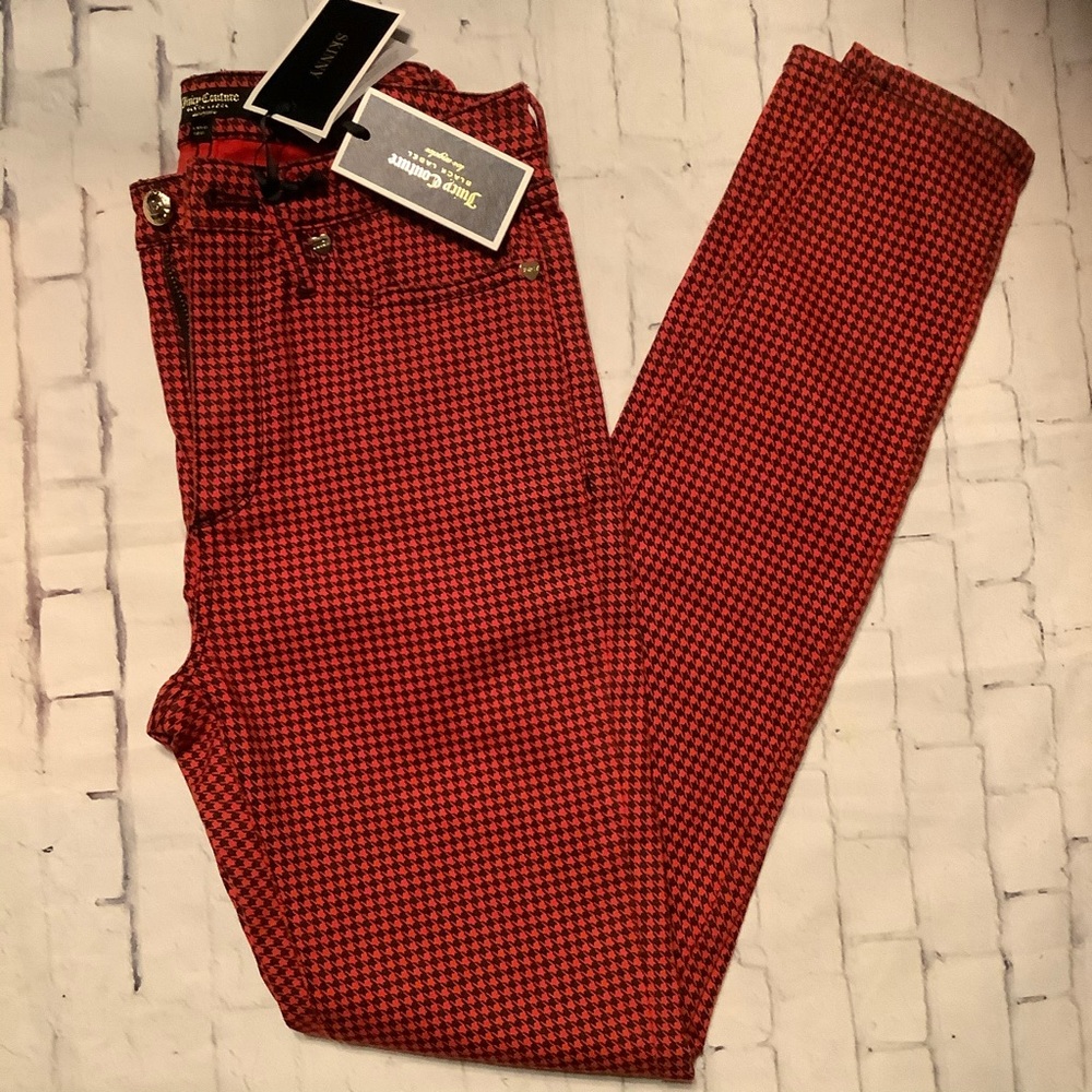 Juniors skinny jeans size 25 Mid rise ankle red black plaid Juicy Couture new